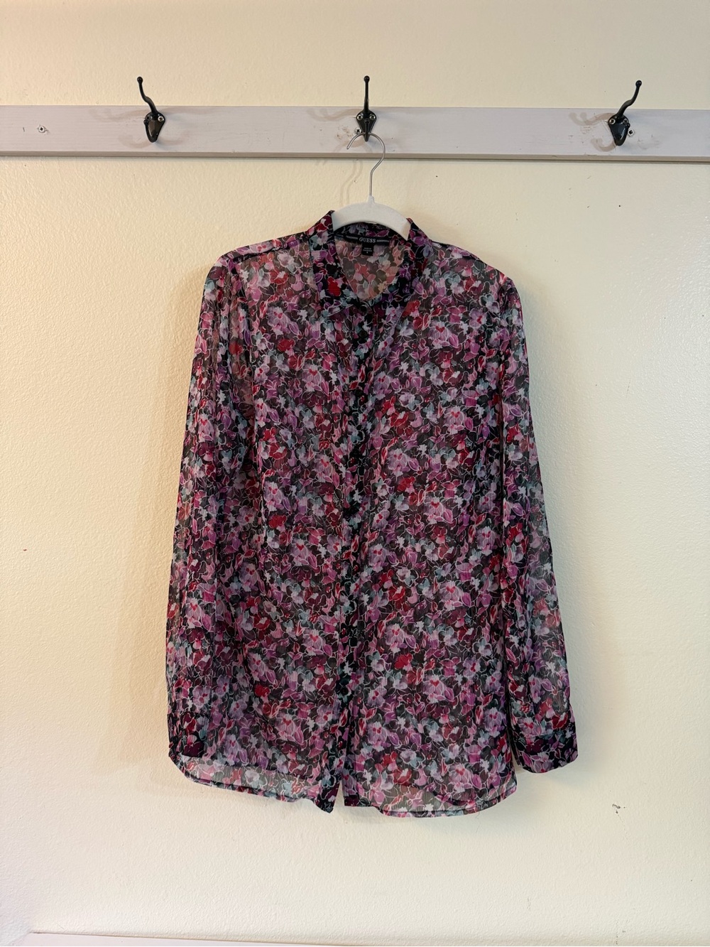 Guess Pink and Black Floral Button-Down Shirt